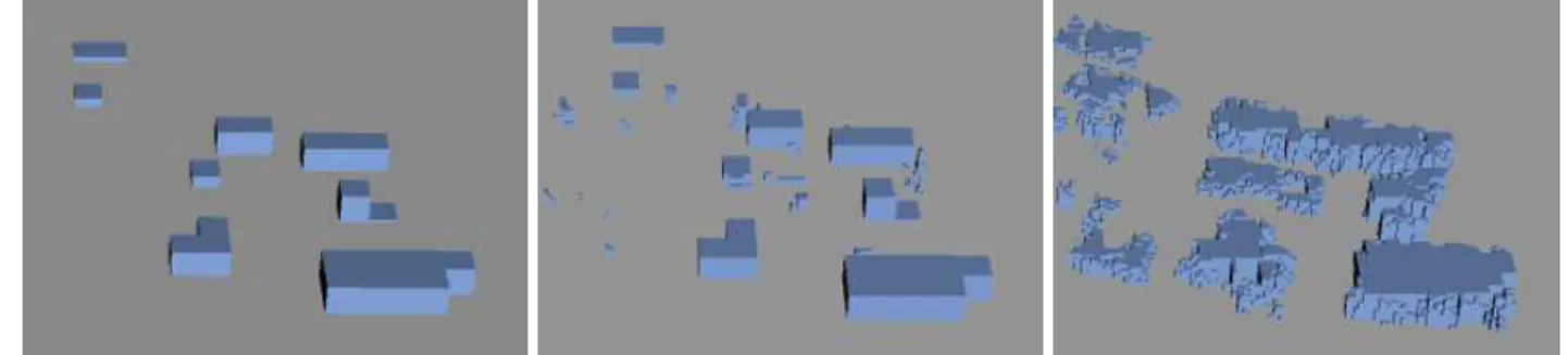 Figure 11 : effet du zoom fractal sur deux bâtiments 