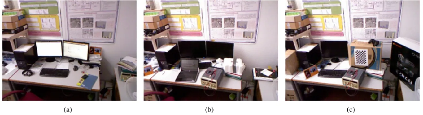 Figure 10: Lifelong maps in o ffi ce environment. a) Reference scene (Ch0), b) Scene with moderate changes (Ch3), c) Scene with significant changes (Ch5).