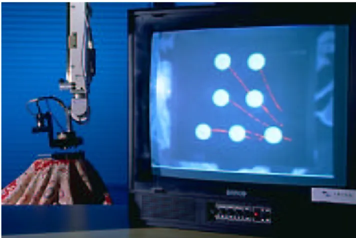 Figure 2. Visual servoing using fiducial markers: image acquired by the camera on the front and eye-in-hand camera on the back.