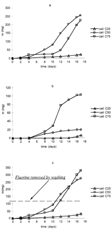 Fig. 6. Cumulative mass of fluorine removed in the effluents: