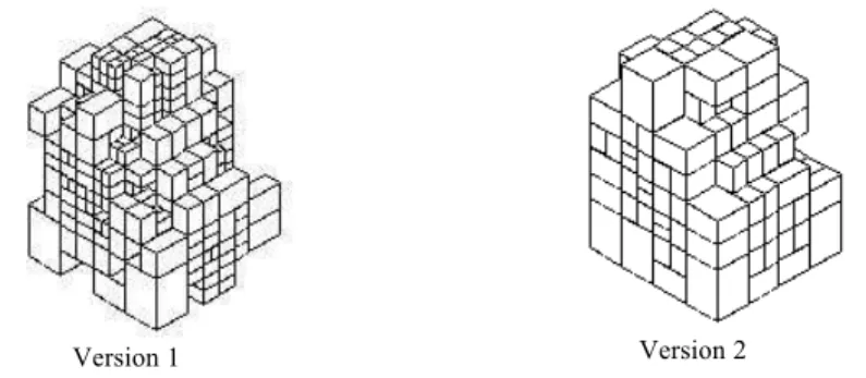 Figure 4 : Subdivisions adaptatives du même volume englobant avec différents objectifs.