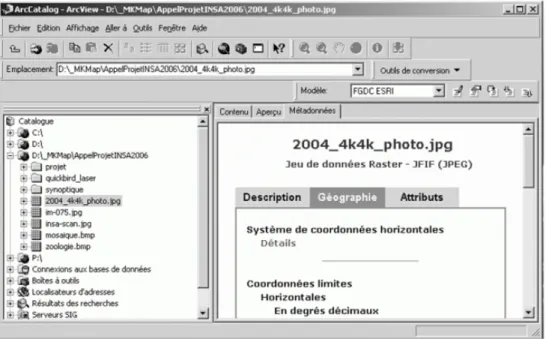 Fig. 9 : Métadonnées dans ArcCatalog 