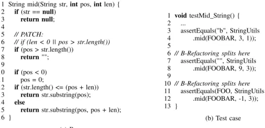Fig. 4: Code snippets of a buggy program and a test case in Case study 2. The buggy if statement is at Line 7 in Fig