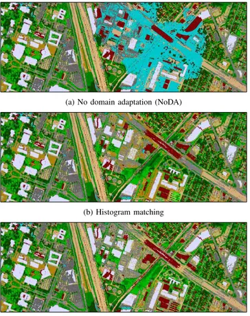 Fig. 4: Comparison of classification maps for the three meth- meth-ods on the part of the image affected by the shadow of the cloud.