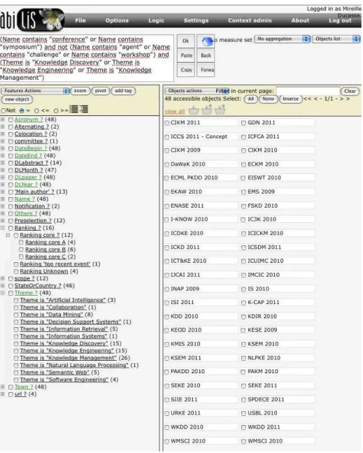 Fig. 1. Snapshot of Abilis during preselection: a powerful query