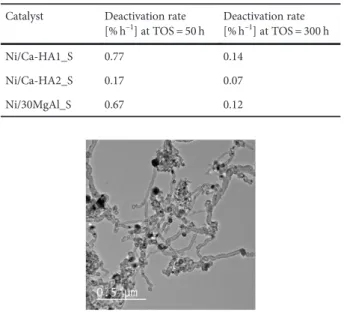 Figure 6. TEM images of the spent catalyst Ni/Ca-HA1_S after 300 h of TOS at 700 °C.