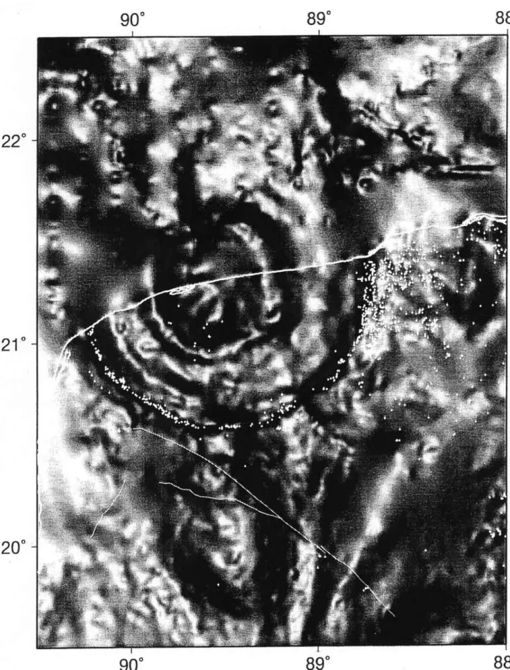 Figure 4 - L’empreinte du cratère de Chicxulub, révélée sous le Yucatan par les anomalies du champ de gravité