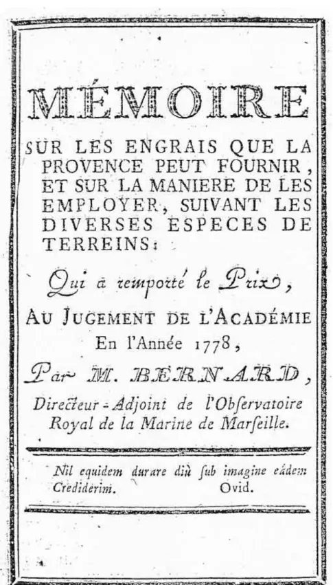 Figure 1. Page titre du Mémoire sur les engrais que la Provence peut fournir…