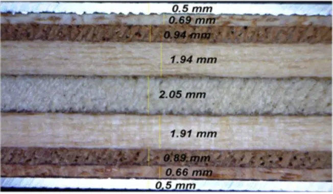 Figure 3. Wood-based sandwich structure with aluminum skins  2.2.  Manufacturing issues 