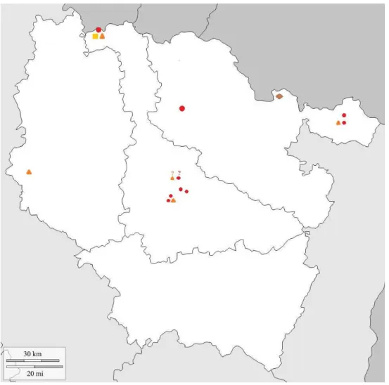 Figure 11 : Cas d’observations de parasites de Chiroptères en Lorraine d’après la bibliographie et les observations  inédites de Bernard Hamon (C.P.E.P.E.S.C