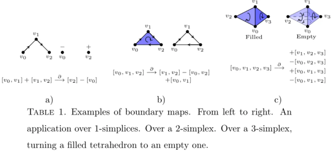 Table 1. Examples of boundary maps. From left to right. An application over 1-simplices