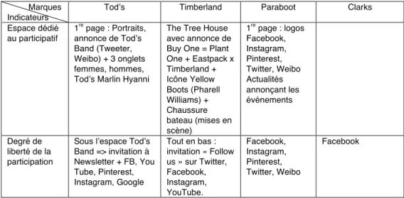 Tableau 1 : Tableau récapitulatif de l’analyse de l’e-influence à partir des sites 