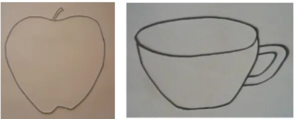 Figure I.2. Images tactiles d‟une pomme (informations 2D seulement) et d‟une tasse  (informations 3D inclues) 
