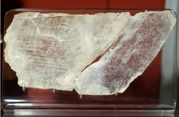 Fig. 2 – Imprécation sur une plaque de sélénite  Agios Tychonas, Amathonte, Chypre, fin II e  -III e  siècles