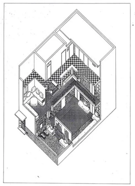 Fig.  5  :  Reconstitution  du  centre  dans  une  maison  relevée  à  Marrakech  (Dessin  :  Djaffar  Boulejiouch, architecte)