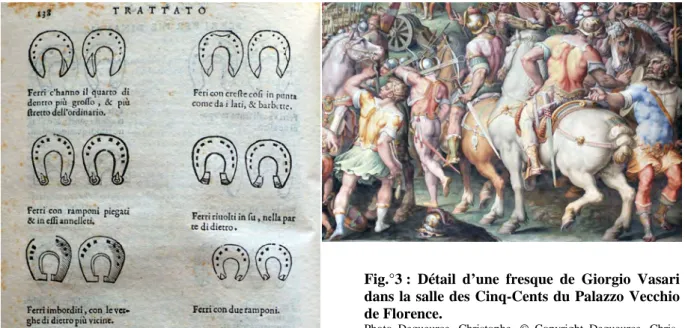Fig. 2 : Fers à crampons publiés dans le traité  de Cesare F IASCHI ,  édition italienne de 1603,  p