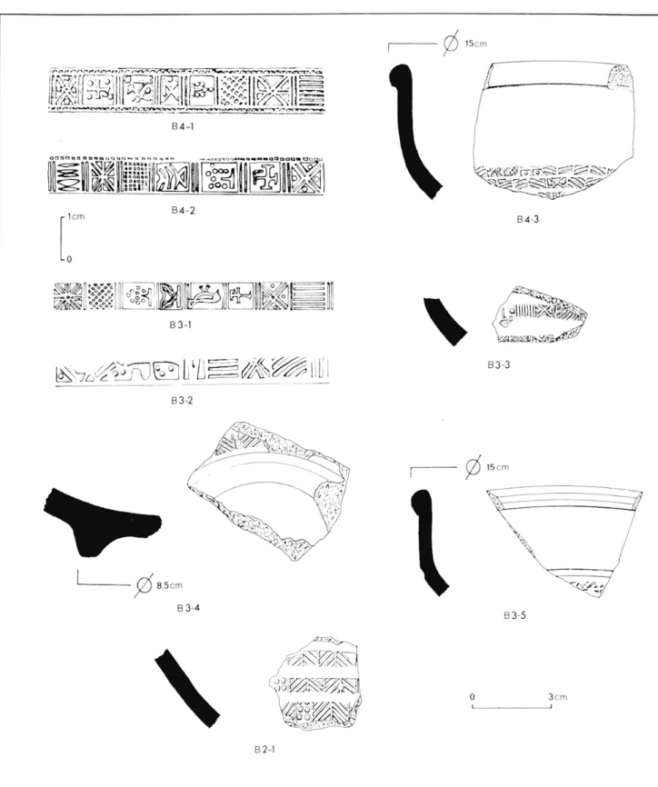 Fig.  14 — Site  de  Derlon. Terre  sigillée décorée à  la molette  provenant de  la  coupe  B