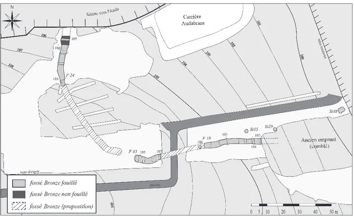 Fig. 1 – Roc d’en Gabit, Carcassonne (Aude). Plan des structures de l’Âge du bronze ancien