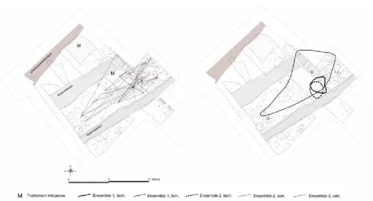 fig. 6 – Proville (Nord), « le Bois Chenu », plan des surfaces fouillées en 2008 et 2010