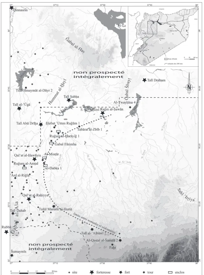 Fig. 1 – Carte générale des Marges arides avec les sites et fortifications de hauteur de l’âge du Bronze moyen   (cartographie MOM, O. Barge, M.-O. Rousset).