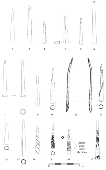 Fig. 17 – Thies en alliage cuivreux de fuseau médiévales et modernes. 