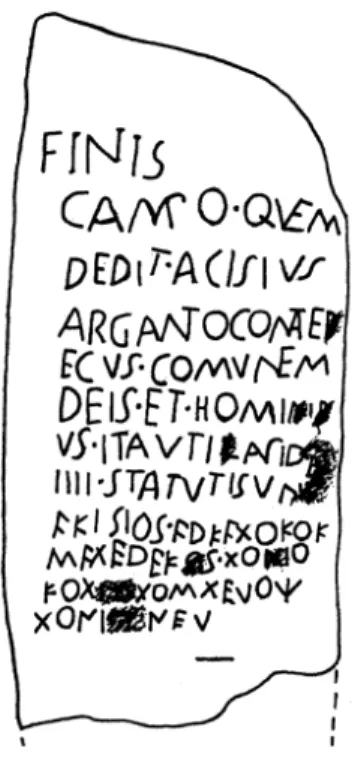 Fig. 2 - Inscription bilingue – en latin et en gaulois – de  Ver-ceil (Lejeune 1977 ; Lambert 1994).