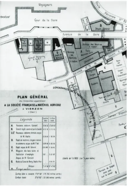 Illustration 1 : Plan des bâtiments de la Société Française à la fin du XIX e  siècle  (source : Archives municipales de Vierzon) 