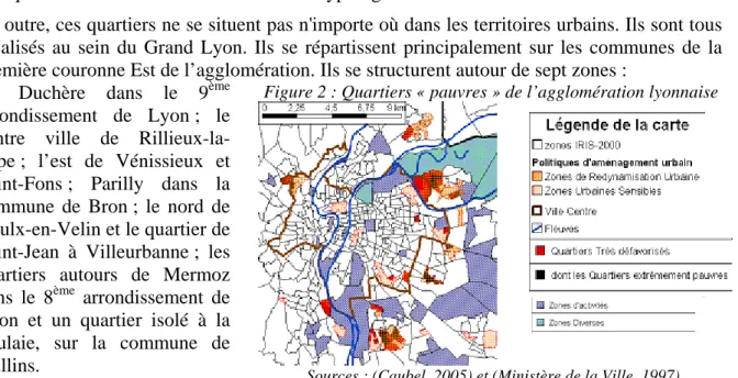 Figure 2 : Quartiers « pauvres » de l’agglomération lyonnaise 