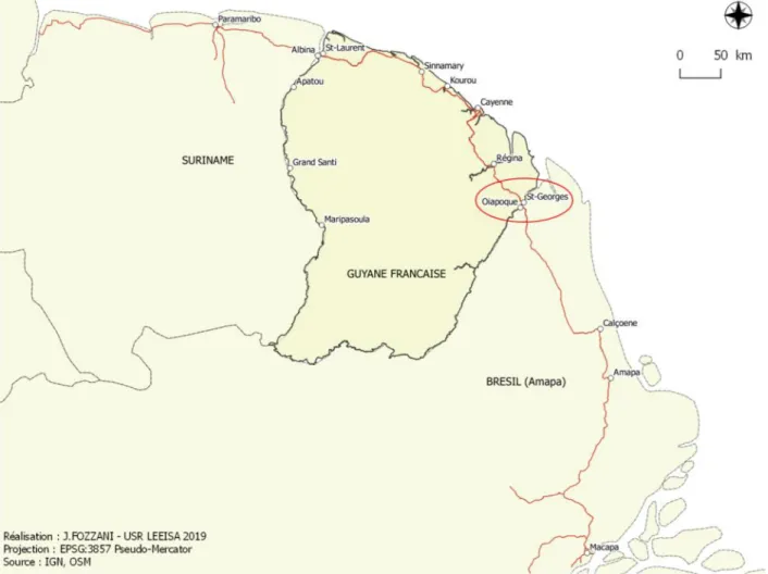 Figure 1. Contexte géographique régional de la frontière franco-brésilienne., 2018 