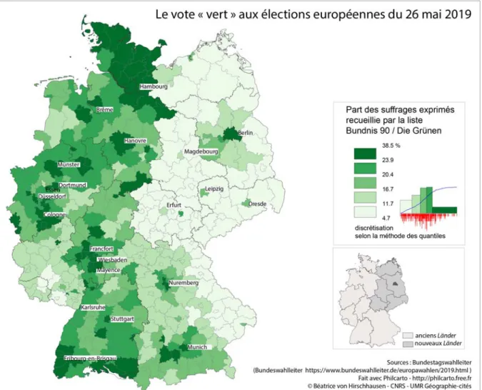 Figure  5 :  Répartition  des  suffrages  exprimés  recueillis par  Bündnis  90/Die  Grünen  aux  élections  européennes de 2019, en % par Kreise              Conclusion   