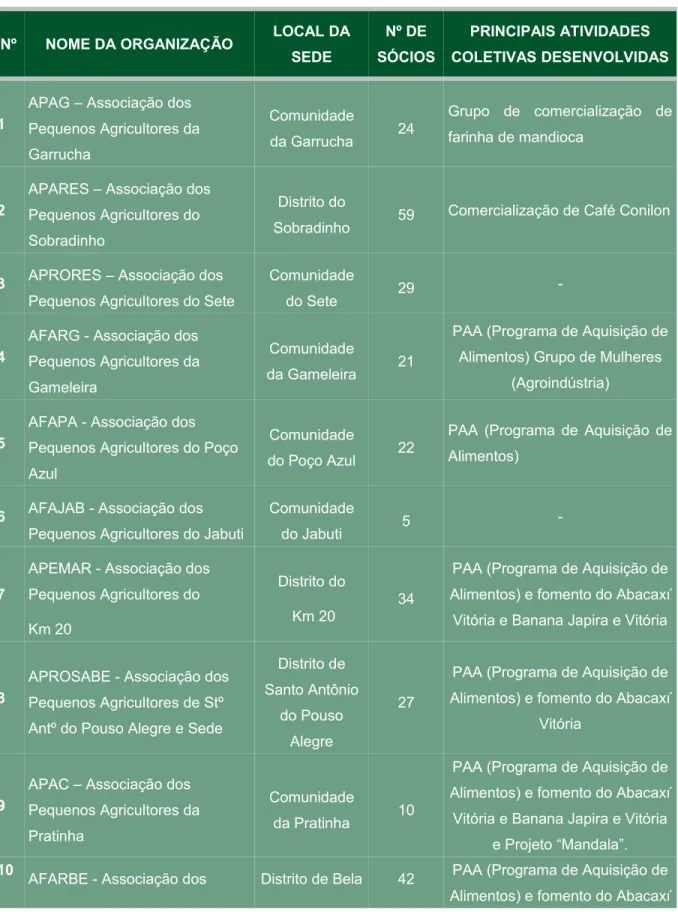 Tabela 4 – Associações de agricultores familiares existentes no município