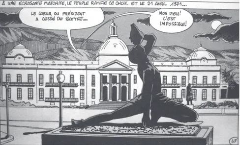Figure 5. Photographie tirée de la bande dessinée réalisée par le CONAJEC (Comité d’Action Nationale JeanClaudiste), 1980, Il était une fois … François Duvalier (page 47).