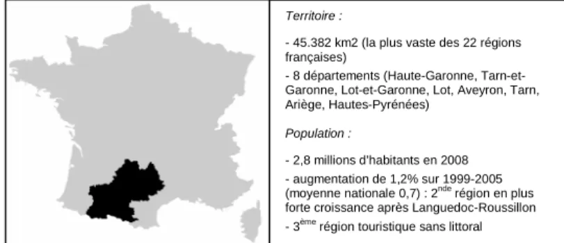 Figure 1 : Situation et chiffres clés de la région Midi-Pyrénées 