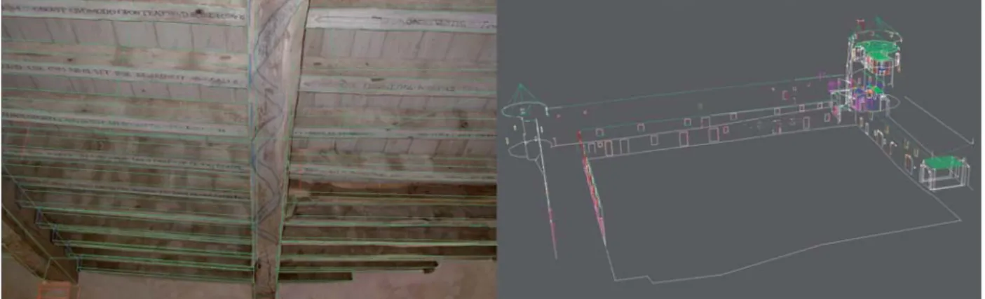 Fig. 3. Exemple de ﬁlaire obtenu sur le site du Château de Montaigne. Les mesures ont pu être faites en intérieur et en extérieur,  les deux systèmes étant raccordés sans problèmes.