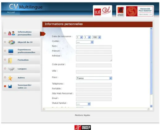 Figure 2 – Page d’accueil de l’interface « utilisateur » 