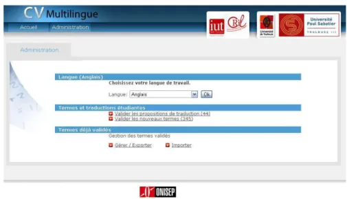 Figure 8 – Travail de modération en ligne des traductions proposées 