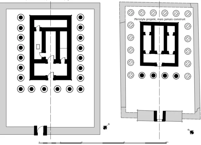 Fig. 6 : Comparaison des plans des temples primitifs de Bouhen et d’Amada (© J.-Fr. Carlotti)