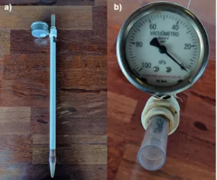 Figura 1. Tensiômetro a) perspectiva frontal; b) perspectiva topo.