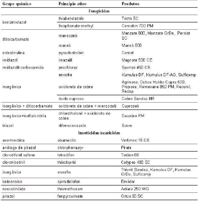 TABELA 6 – Características dos agrotóxicos registrados para a cultura do mamoeiro no Brasil