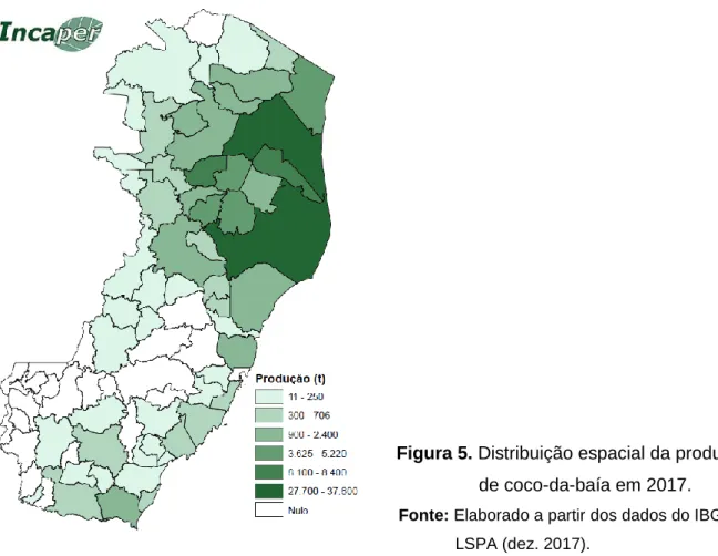 Figura 5. Distribuição espacial da produção  de coco-da-baía em 2017.  