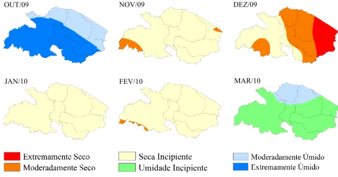 Figura 2. Distribuição espacial do SPI -1 para o período de outubro de 2009 a março de 2010  para a região norte do estado do Espírito Santo