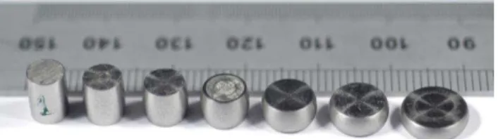 Fig. 1. Samples of HE 14Cr-ODS material cold deformed to  different conditions. 