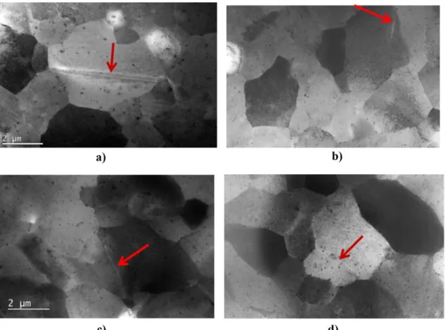 FIG. 4: General views of a) Q12™ alloy irradiated during two 18-month cycles, b)  Zr1Nb0.3Sn0.1Fe alloy irradiated during two 18-month cycles, c) Zr1Nb0.3Sn0.2Fe  alloy irradiated during two 18-month cycles, d) M5 ®  alloy irradiated during four annual 