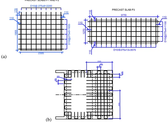 Figure 2: Reinforcement of (a) precast planks and (b) topping slab 