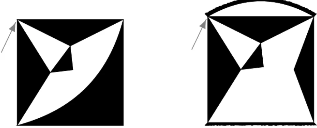 Figure 1: Left: a hypermap with a white monochromatic boundary, with its root corner marked by a gray arrow