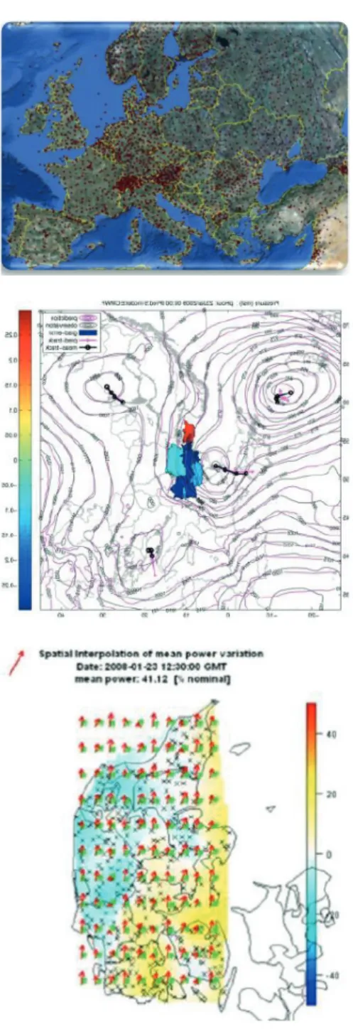 Figure 2: Network of 2000 weather stations considered in  SafeWind. Analysis of weather patterns to detect large errors  and model their propagation in space, Illustration of the  spatiotemporal forecasting for the case of Denmark.
