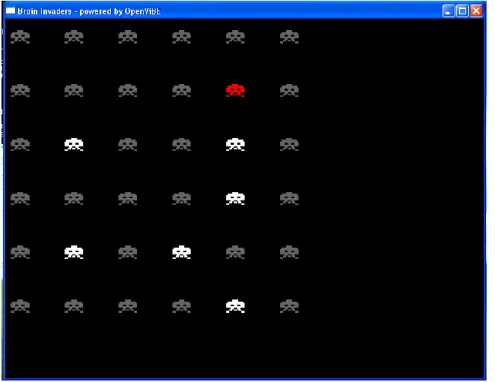 Figure 2. Interface of Brain Invaders at the moment where a group of six non-Target symbols flash  (in white)