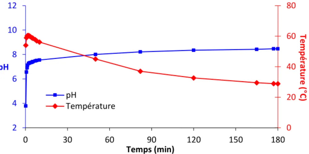 Figure 2 : Évolution du pH et de la température au cours du second temps de mûrissement t OX