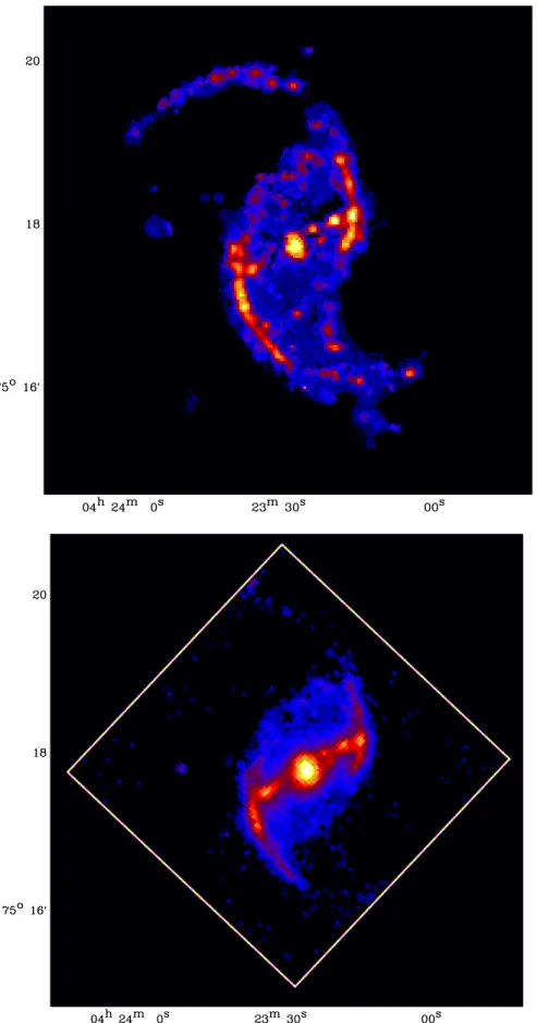 Figure V.6: NGC 1530 (galaxie de type SBb) dans la raie H α (en haut, carte fournie par M.