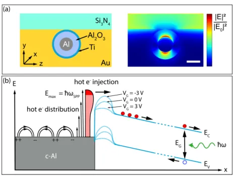 Figure 2. (a) Illustration of the gated c-Al NW segment cross section in the vicinity of the Al-Ge  nanojunction  indicating  the  different  material  layers  surrounding  the  NW